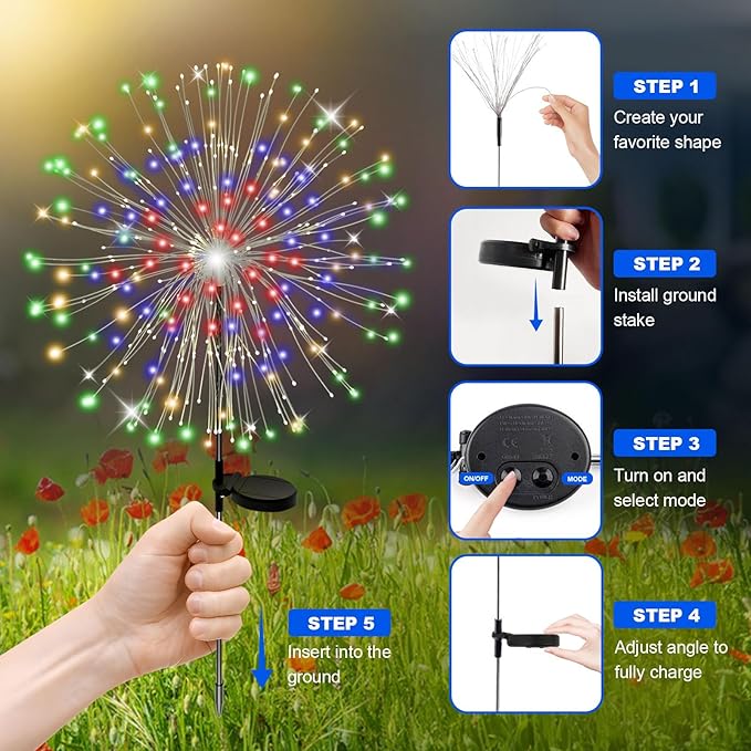 ALSO GO Solar Garden Lights Outdoor Waterproof, 2 Pack 240 LED Solar Firework Lights, Decorative Garden Décor Outside for Flowerbed Pathway Party Christmas Decoration, Multicolor