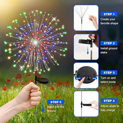ALSO GO Solar Garden Lights Outdoor Waterproof, 2 Pack 240 LED Solar Firework Lights, Decorative Garden Décor Outside for Flowerbed Pathway Party Christmas Decoration, Multicolor