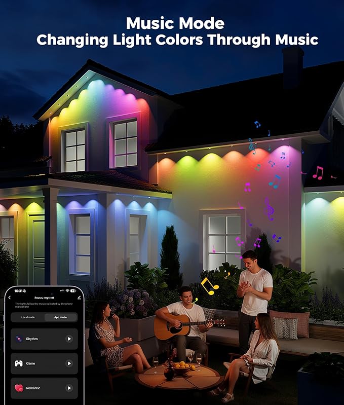 Permanent Outdoor Lights, 100ft RGB & 60pcs LED Lights, 79 Scene Modes with Timer for Smart Outdoor Decorations, IP67 Waterproof Works with Alexa and Google
