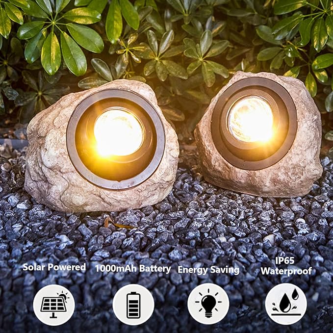 GOODFOEVER Rock Solar Spot Lights - Super Bright, Waterproof LED Landscape Lights for Pathway, Yard (Solid Color 1 Pack)