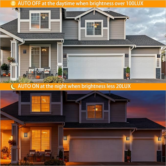 Nigaut LED Outdoor Wall Light with GFCI Outlet,Dusk to Dawn Modern LED Outdoor Porch Light with Two Outlet Built-in,3000K Warm Yellow Outdoor Sconce,IP66 Waterproof Wall Mount External Security