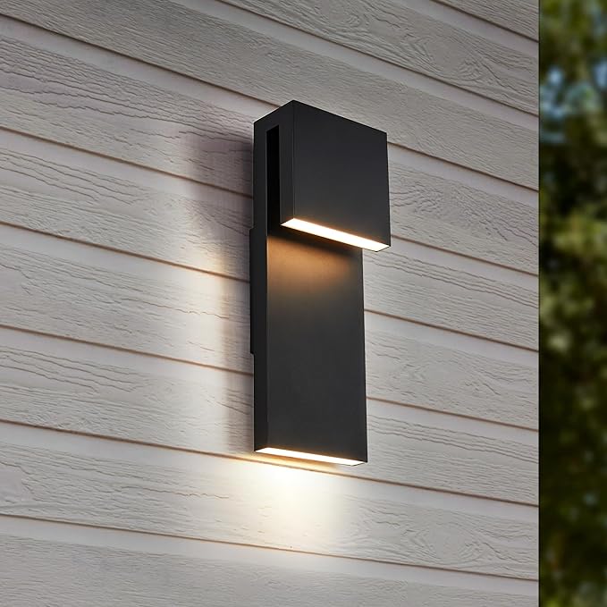 Modern Porch Lights with 2 Pack,Outdoor Indoor Integrated LED Wall Lights,2-Light Total 17W,3000K, Textured Black Finish,Outside Lights Waterproof for House Front Door Patio Garage