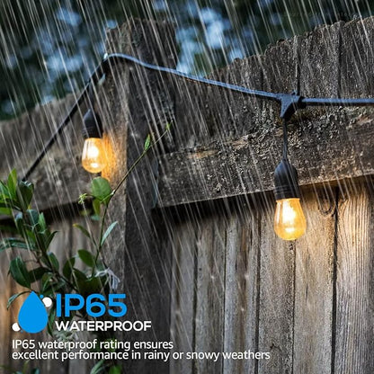 TORCHSTAR 50ft LED Outdoor String Lights, Extendable Vintage Retro Bulb Lighting, Hanging Light for Festivals, Events, 24 Sockets with Extra 12 Bulbs, Weatherproof Patio Grade, Garden, Balcony