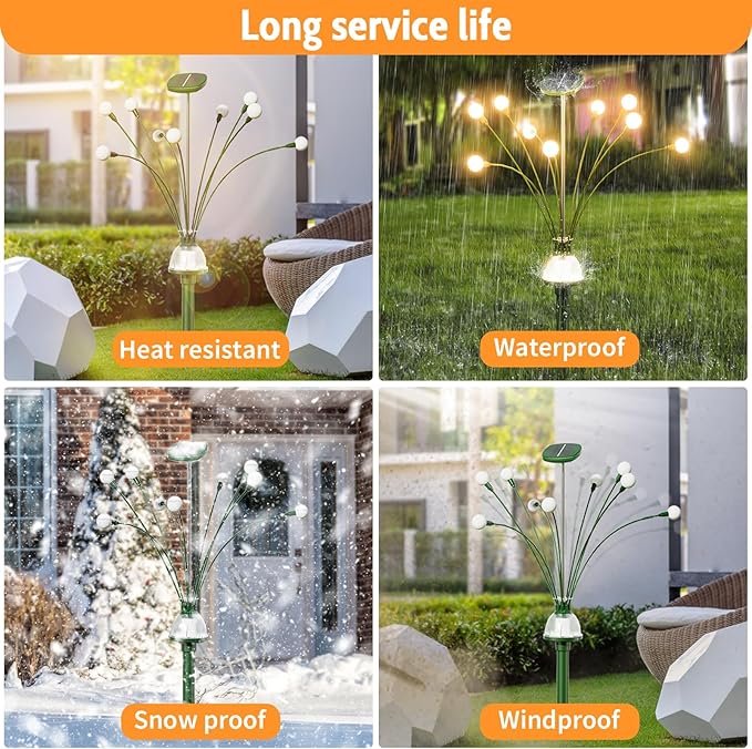 4-Pack Solar Garden Lights, 36 LED Bright Firefly Fairy Outdoor Lighting, Sway by Wind, Waterproof Swaying Solar Lights for Outside Garden Yard Pathway Landscape Decorations (Warm White)