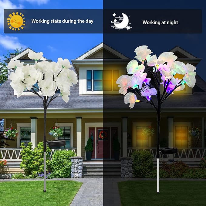 Solar Fiber Optic Camellia Flower Light, Colorful Outdoor Solar Garden DIY Decorative Lights for Walkway Pathway | Lumora