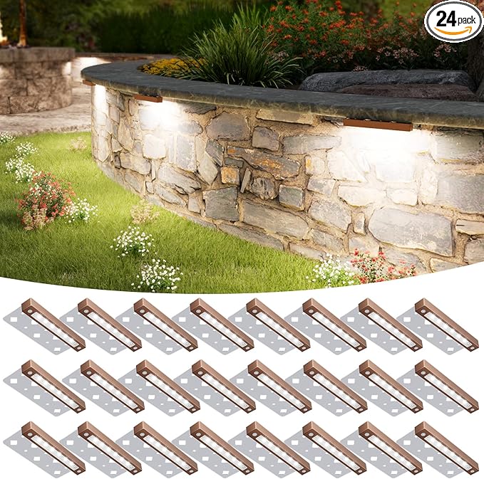 VOLISUN 24 Pack 7 Inch Retaining Wall Lights, Waterproof LED Hardscape Lighting, Cuttable Low Voltage Landscape Lighting, 12V Paver Lights, 3W Outdoor Step Lights, 5000K Daylight, ETL