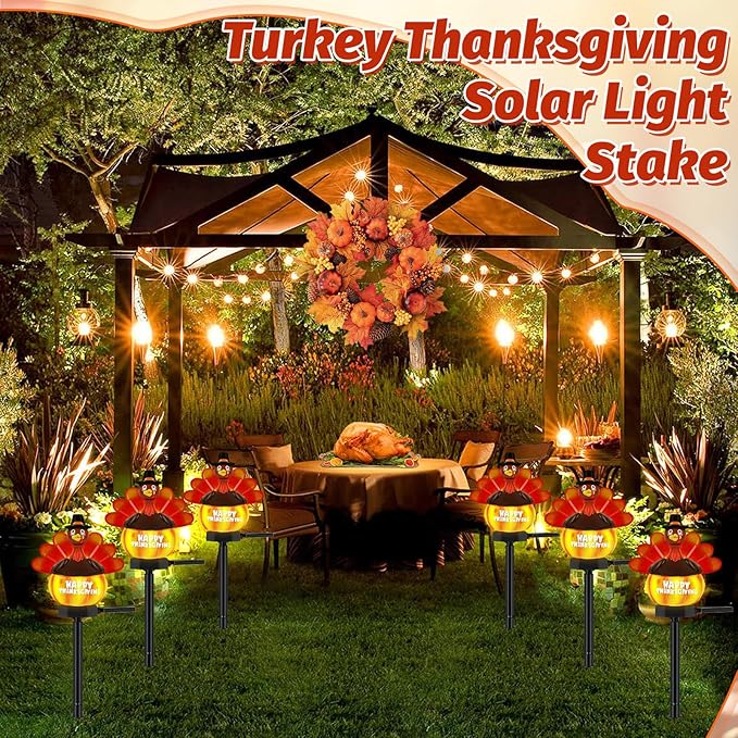 1 Pack Thanksgiving Turkey Pumpkin Solar Lights Outdoor Decoration Hand Painted Turkey Solar Stakes Lights for | Lumora
