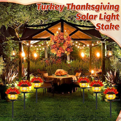 1 Pack Thanksgiving Turkey Pumpkin Solar Lights Outdoor Decoration Hand Painted Turkey Solar Stakes Lights for Halloween Christmas Fall Yard Garden Lawn Pathway Walkway Driveway Patio Front Porch
