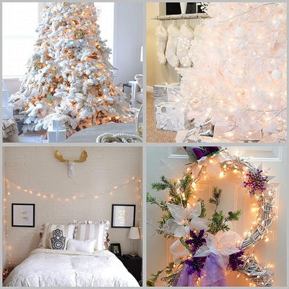 YULETIME 100 Count Clear Warm White Christmas Lights, 33 Feet White Wire UL Certified Incandescent-Like LED Mini String Lights