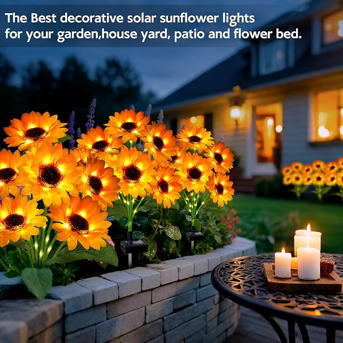 Solar Sunflower Lights Outdoor Garden Decor, 6 Pack Solar Flowers Lights with 36 Sunflowers, Waterproof Decorative | Lumora