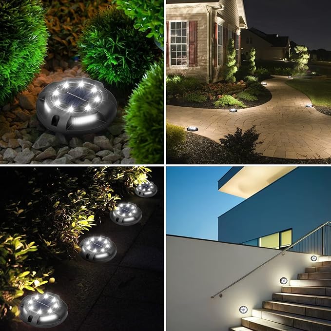 Fohil 12 Pack Solar Ground Lights Outdoor,12 LEDs Solar Disk Lights Waterproof In-ground Lights for Pathway Lawn | Lumora