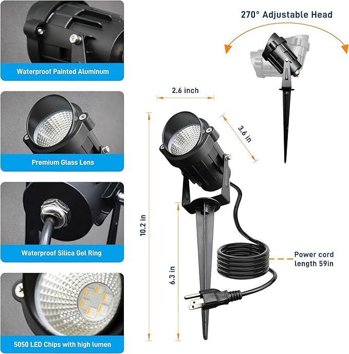 12W RGBW Color Changing Landscape Spotlights, 110V Plug-in Outdoor LED Spot Lights with Remote Control, IP65 | Lumora