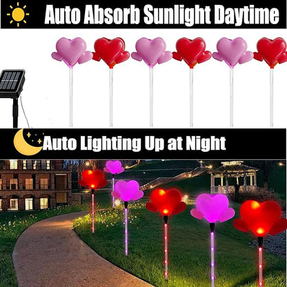 6 Pack Outdoor Solar Pathway Lights-Heart Stake Lightsing for Garden Valentine's Day Decor, Path Light, Waterproof Auto On/Off, Romantic Porch Walkway Romantic Wedding Party Yard Lawn