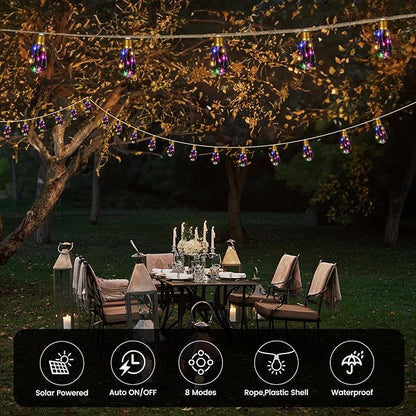 Solar String Lights Outdoor, 24FT Vintage Rope Hemp Solar String Lights for Outside with 20 Shatterproof Bulbs, Waterproof 8 Modes Solar Powered Patio Lights for Garden Fence Balcony Camping