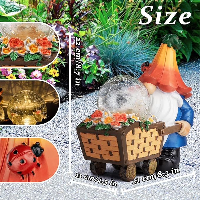 Garden Gnomes Outdoor Decorations Solar Gnome Statues, Funny Gnome Decor Holding Magic Orb with LED Lights, Gnomes Decoration Clearance for Patio Lawn Gifts
