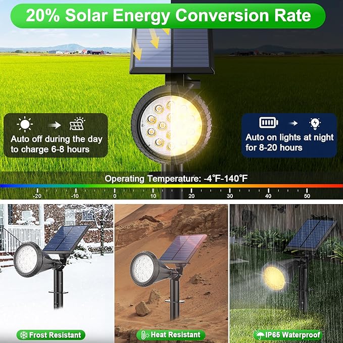 8 Pack Solar Spot Lights Outdoor Waterproof 180 Adjustable Solar Powered Landscape Lights for Yard, Garden | Lumora