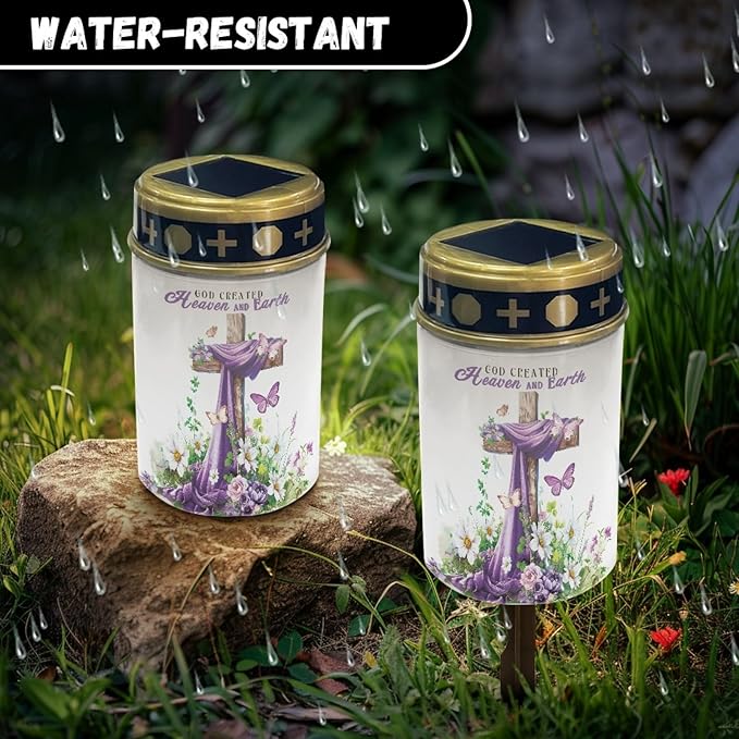 Cross Lavender Cemetery Lights for Grave,Solar Lantern Lights Outdoor Pathway Lights Solar-Powered Fairy Lights for | Lumora