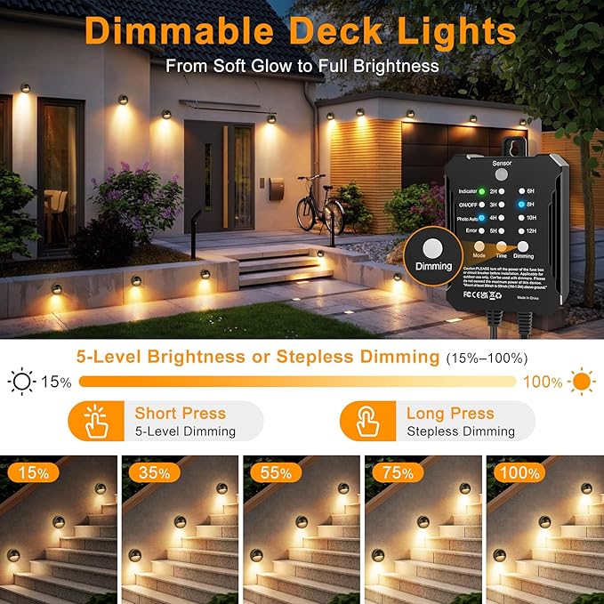 Low Voltage LED Deck Lights Kit with Transformer Timer, Dusk-to-Dawn Outdoor Step Lights Waterproof IP67, Warm | Lumora