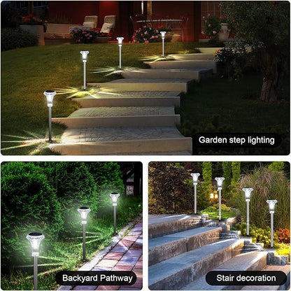 GOODFOEVER Solar Lights Outdoor Waterproof, Stainless Steel LED Solar Garden Lights for Patio, Lawn, Yard and Landscape, Garden Decor Patio Decor (6 Pack)
