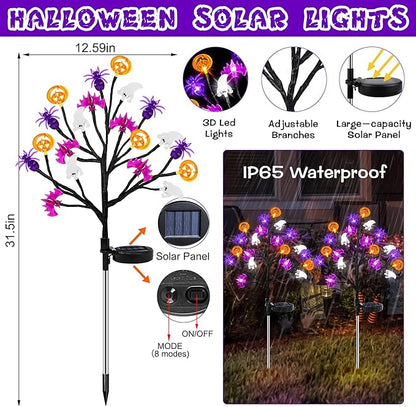 Halloween Decorations Outdoor Solar Lights, 2 Pack Halloween Lights Outdoor Solar Lights Waterproof with 20 LED Ghosts Bats Spiders Pumpkin Light, 8 Modes Solar Pathway Lights for Halloween's Decor