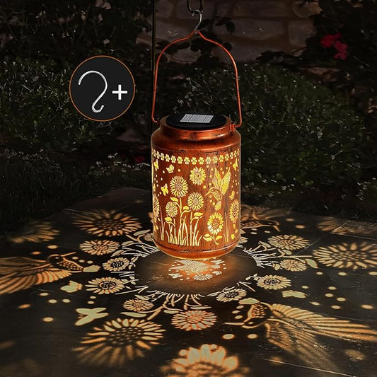 Sunflower Solar Lanterns Outdoor,Hummingbird Gifts Metal Hanging Lights,Waterproof LED Solar Lights for Garden,Yard,Patio Pathway Lawn Decor,Birthday Gifts for Women, Mom, Grandma-with S-Hook