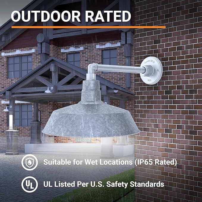 14in. Galvanized Outdoor Gooseneck Barn Light Fixture with 13in. Long Extension Arm - Wall Sconce Farmhouse | Lumora