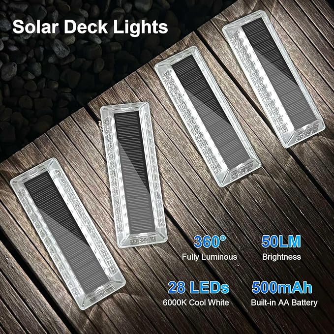 Lacasa Solar Driveway Lights 8 Pack, White LED Outdoor Deck Dock Lights, Auto ON/Off at Dusk, Waterproof Step Pathway Marker Light for Stairs, Sidewalk, Garden, Yard