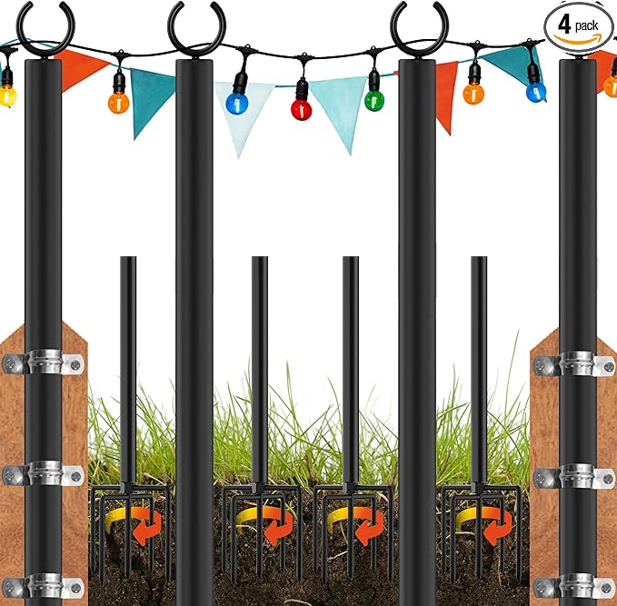 LAND·VOI 4 Pack String Light Poles, 9FT Heavy Duty Metal Light Poles for Outside String Lights, Outdoor light poles | Lumora