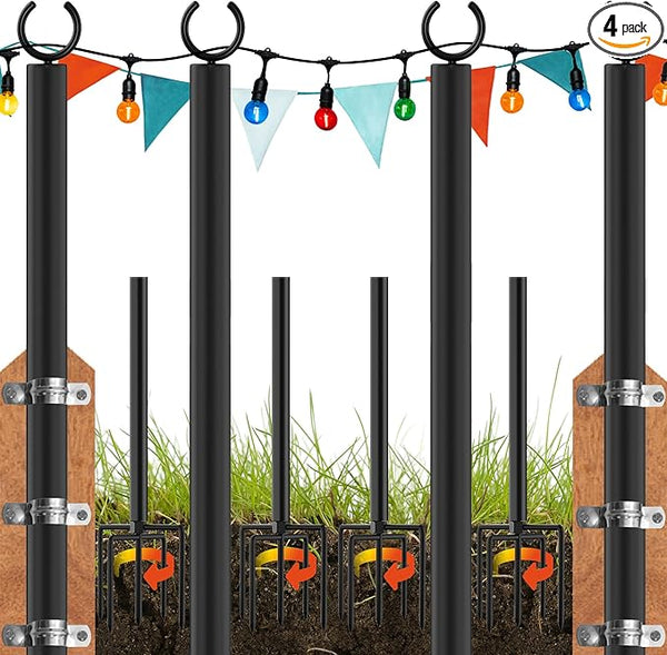 LAND·VOI 4 Pack String Light Poles, 9FT Heavy Duty Metal Light Poles for Outside String Lights, Outdoor light poles | Lumora