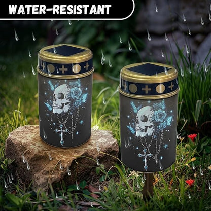 Skull Cross Solar Garden Stake Lights Solar Lights Outdoor Garden for Cemetery Grave Decorations, Memorial Gift, Christmas Yard Art, Sympathy Gifts