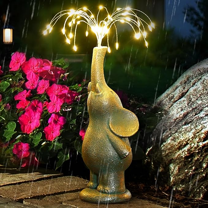 Elephant Statue Outdoor Solar Lights Garden Sculpture, 60 LED Chips Birthday Gift Women,Mothers,and Elders. Ornamental Piece for Balconies, Gardens, patios, courtyards, and lawns