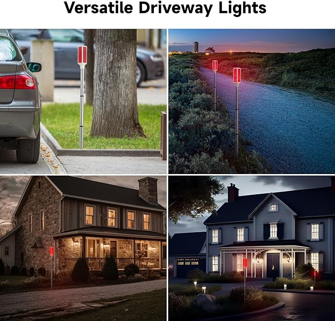 Joyibay 5 PCS Solar Powered Driveway Markers, Solar Warming Landscape Lights, Solar Outdoor Driveway Lights, Landscape Driveway Reflectors on Poles for Snow Road Yard (Red)