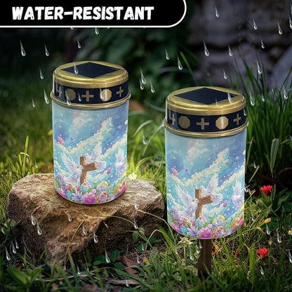 Decorations Solar Lights,Grave White Bird Cross Solar Lights for Cemetery, Outdoor Waterproof Memorial Day Decorations Patriotic Lights for Garden Yard Pathway Grave
