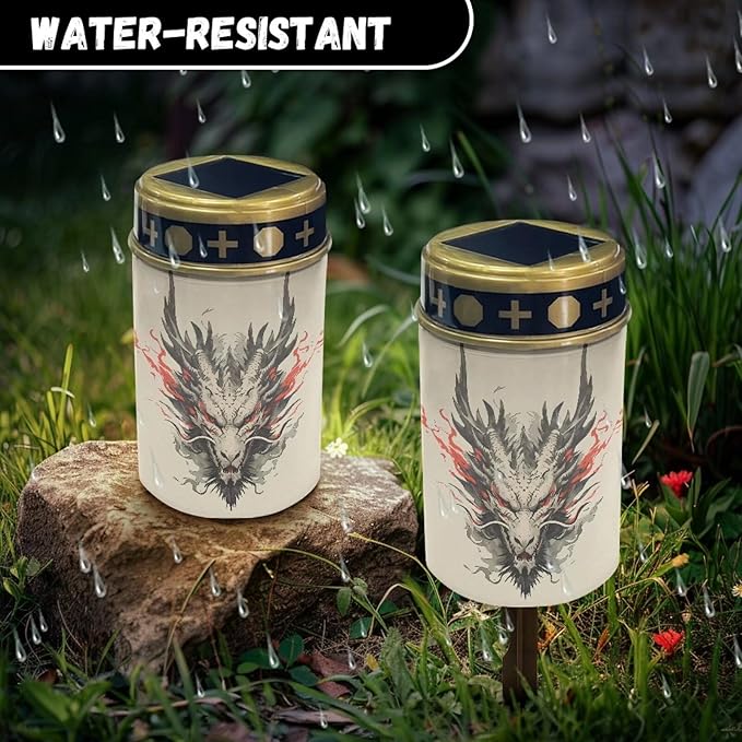 Dragon Print Solar Garden Lights Solar Cemetery Solar Lights Outdoor Solar Garden Stake Lights for Cemetery Grave Yard Patio Decoration Memorial Gifts