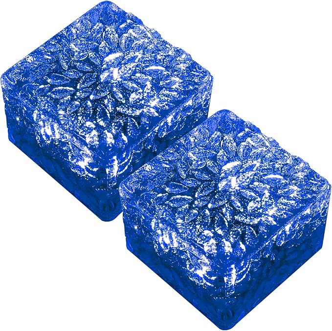 keeda Solar Brick Lights Waterproof Solar Path Ice Cube Lights Outdoor LED Decorative Ice Block Floor Tile Lights for Garden, Pathway, Patio, Walkway (Blue, Pack of 2)