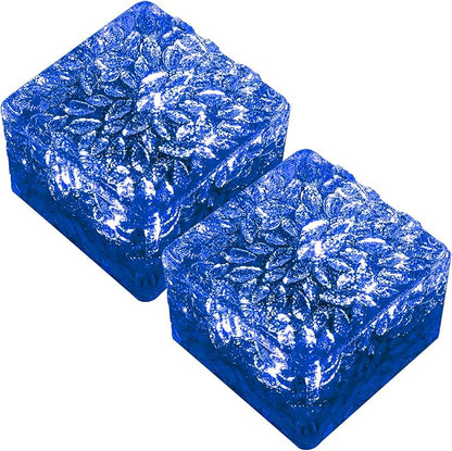 keeda Solar Brick Lights Waterproof Solar Path Ice Cube Lights Outdoor LED Decorative Ice Block Floor Tile Lights for Garden, Pathway, Patio, Walkway (Blue, Pack of 2)