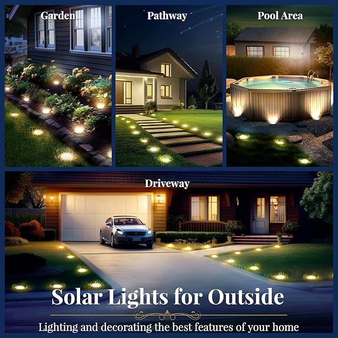SOLPEX Solar Ground Lights, 16 Pack Solar Lights Outdoor Waterproof, 8 LED Solar Powered Landscape Lighting for | Lumora