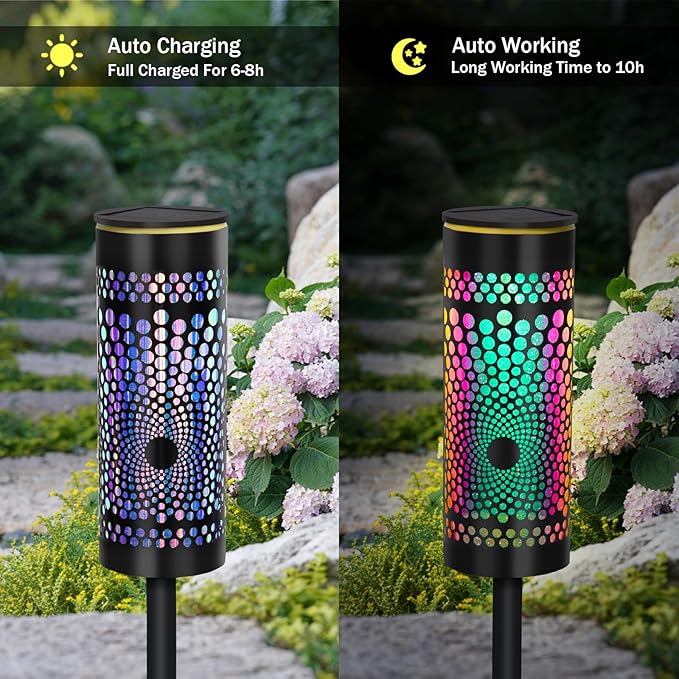 Solar Pathway Lights 4 Pack, 2024 Upgraded Colors Changing Solar Garden Lights Outdoor Waterproof, Solar Powered Landscape Lights for Walkway Driveway Lawn Patio Sidewalk Yard Decor, DCLD-2
