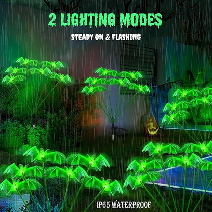 2Pack Solar Bat Garden Lights for Halloween Decorations outdoor,12LED 3D Scary Light up Flying Bats Outside Decor, Solar Bats Path Lights for Home Garden Porch Yard Lawn Halloween Party Gifts Decor
