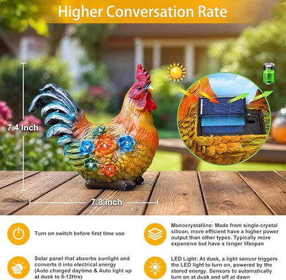 TAKE ME Womens Birthday Gifts Gardening Gifts Chicken Decor for Mom Garden Decor Solar Light Rooster Decor for Women Mom Grandma Birthday Gifts for Chicken Lovers