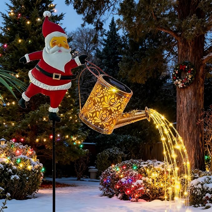 Christmas Claus Solar Kettle Lights Garden Lawn Decorative Lights，Solar Santa Claus Watering can Light, Santa Cla us Kettles Ground Lamp Led Night Lights for Patio, Yard and Pathway,22x17x10.5cm