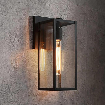 LALUZ Black Outdoor Wall Lights, Modern Farmhouse Outdoor Light Fixture Wall Mount with Clear Glass, Waterproof Rectangular Exterior Outdoor Sconce Wall Lantern Lights for House, Porch, Patio, Garage