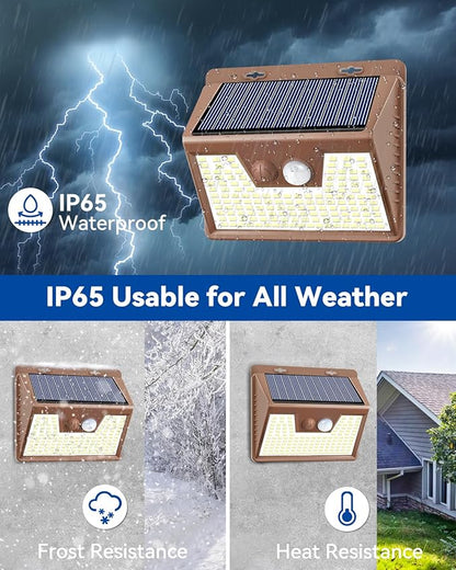 Peasur 5 Pack Solar Lights for Outside, Motion Sensor Outdoor Lights, 140LED Solar Security Lights 3 Working Modes, Solar Lights Outdoor Waterproof for Outside Garden Yard Fence (Brown Frame)