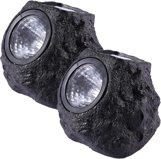 Solar Rock Lights for Outside 2PCS Waterproof Realistic Stone Solar Spotlight with LED Warming Lighting Solar Ground Lights for Pathway Walkway Yard Garden Decorations, Solar Rocks, Style 1
