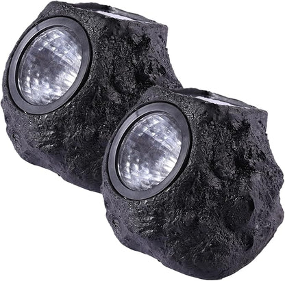 Solar Rock Lights for Outside 2PCS Waterproof Realistic Stone Solar Spotlight with LED Warming Lighting Solar Ground Lights for Pathway Walkway Yard Garden Decorations, Solar Rocks, Style 1