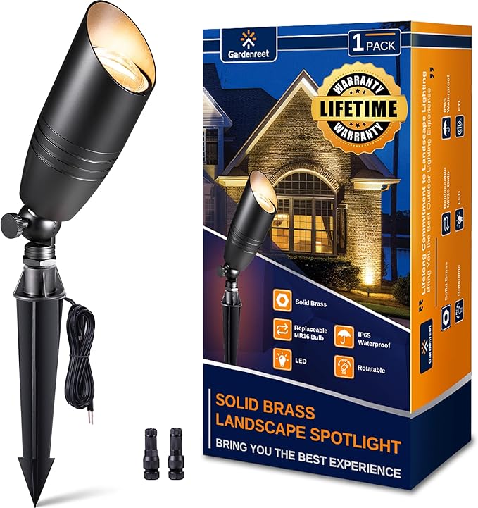 Gardenreet Landscape Spotlights Low Voltage - Brass 12V Outdoor Uplight LED, Wired Spot Lights IP65 Waterproof | Lumora