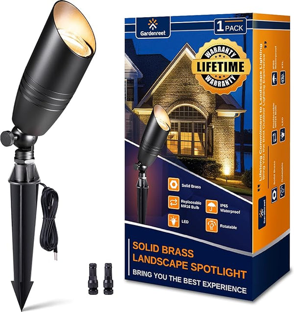 Gardenreet Landscape Spotlights Low Voltage - Brass 12V Outdoor Uplight LED, Wired Spot Lights IP65 Waterproof | Lumora