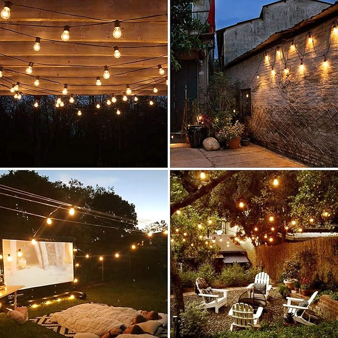 Outdoor String Lights LED 48FT Commercial Grade Heavy Duty with 16 2700K LED S14 Shatterproof Plastic Edison Bulb for Patio Back Yard Porch Party Decor