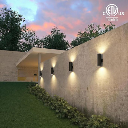 mirrea 18" Modern Outdoor Porch Light Patio Light in 2 Lights with Aluminum Cylinder and Tempered Glass Cover Waterproof Wall Sconce 4 Pack (Matte Black)