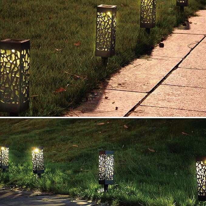 Outdoor Solar Powered LED Garden Lights Landscape Lighting Waterproof Stake Path Lights for Patio Yard Backyard Lawn Terrace Pathway Sidewalk Pathway Walkway Driveway Decorations 8 PCS Warm White